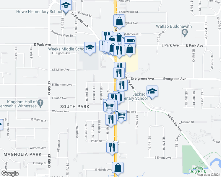 map of restaurants, bars, coffee shops, grocery stores, and more near in Des Moines