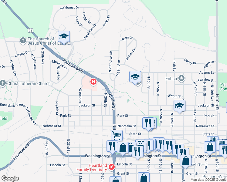 map of restaurants, bars, coffee shops, grocery stores, and more near 720 North 18th Avenue in Blair
