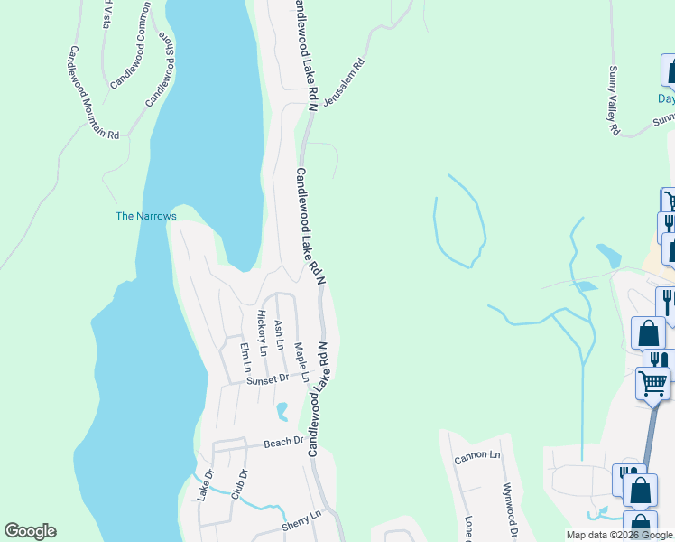 map of restaurants, bars, coffee shops, grocery stores, and more near 341 Candlewood Lake Road North in New Milford