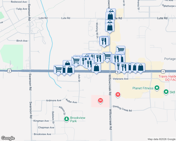 map of restaurants, bars, coffee shops, grocery stores, and more near 5875 37th Avenue in Portage