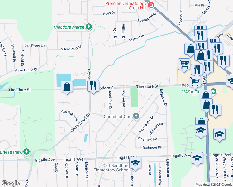 map of restaurants, bars, coffee shops, grocery stores, and more near 1510 Rock Run Drive in Crest Hill