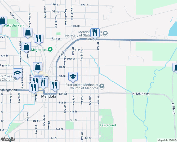 map of restaurants, bars, coffee shops, grocery stores, and more near 810 2nd Avenue in Mendota