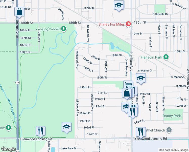 map of restaurants, bars, coffee shops, grocery stores, and more near 2938 190th Street in Lansing