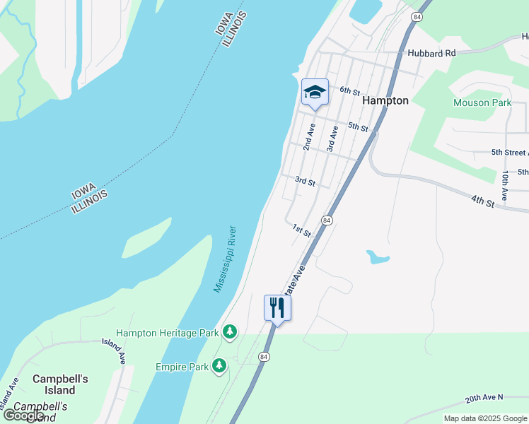 map of restaurants, bars, coffee shops, grocery stores, and more near 14 North 1st Avenue in Hampton