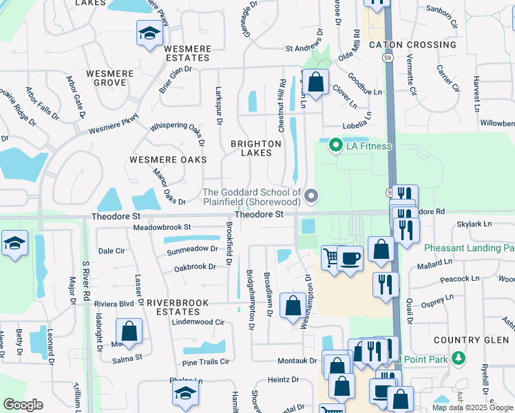 map of restaurants, bars, coffee shops, grocery stores, and more near 5115 Wildflower Court in Plainfield