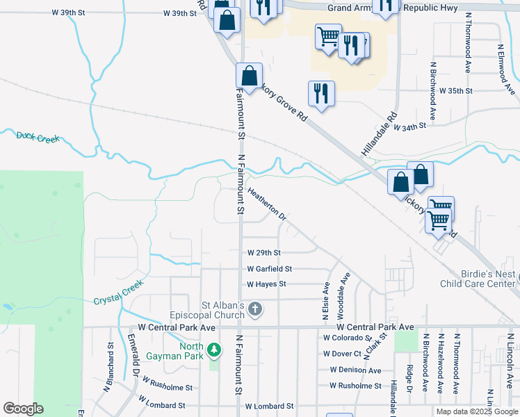 map of restaurants, bars, coffee shops, grocery stores, and more near 3558 Heatherton Drive in Davenport