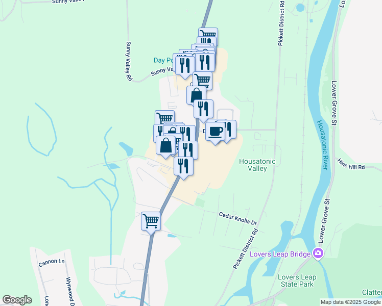 map of restaurants, bars, coffee shops, grocery stores, and more near 169 Danbury Road in New Milford
