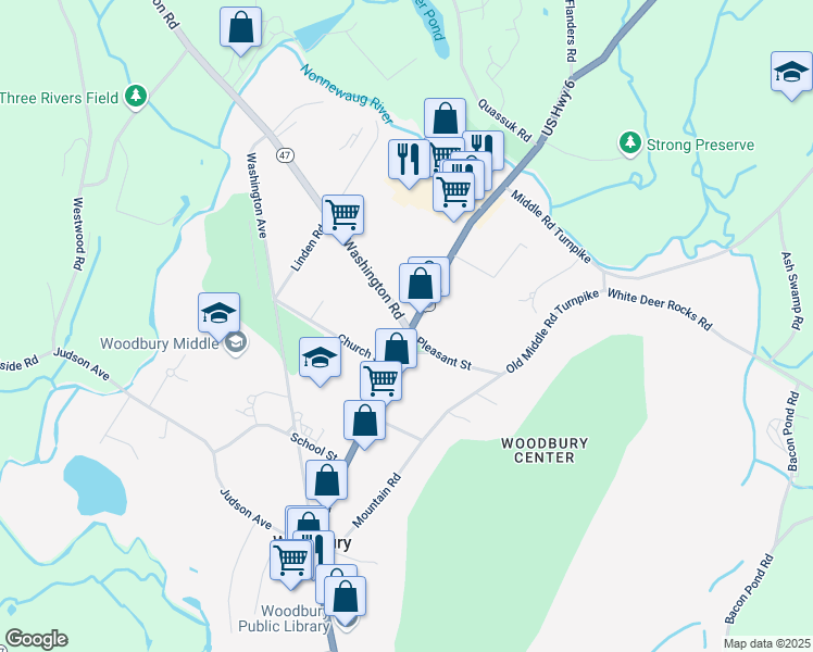 map of restaurants, bars, coffee shops, grocery stores, and more near 2 Washington Road in Woodbury