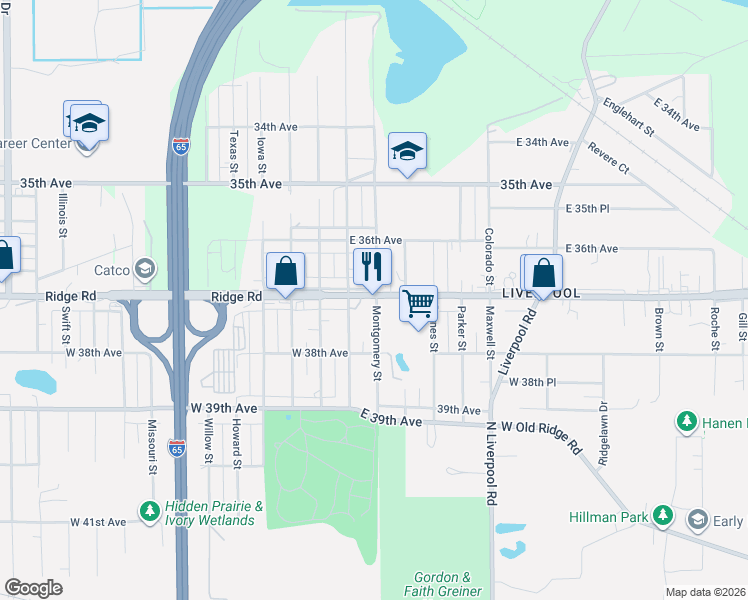 map of restaurants, bars, coffee shops, grocery stores, and more near 3700 Montgomery Street in Hobart
