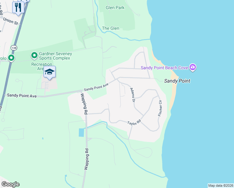 map of restaurants, bars, coffee shops, grocery stores, and more near 53 Sandy Point Farm Road in Portsmouth