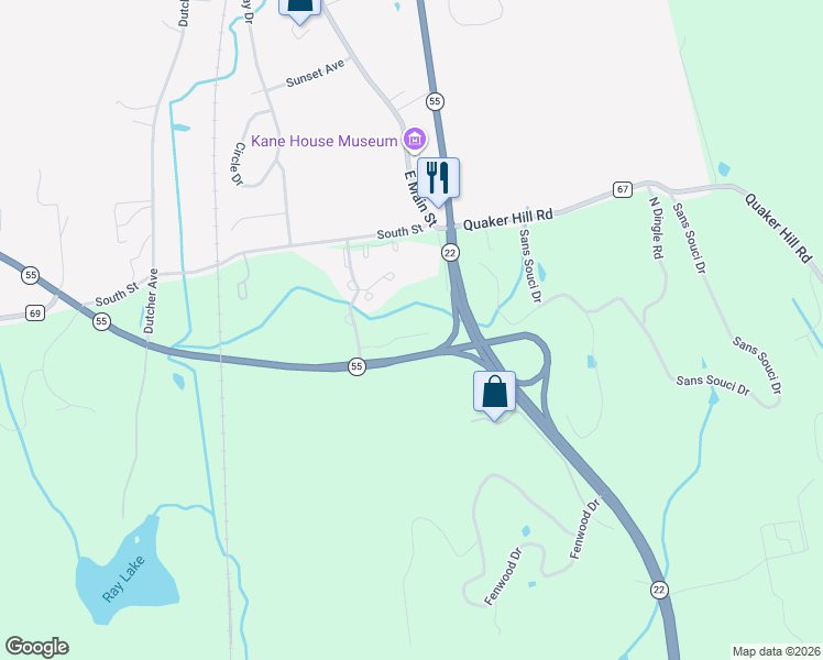 map of restaurants, bars, coffee shops, grocery stores, and more near 6 Timberline Trail in Pawling