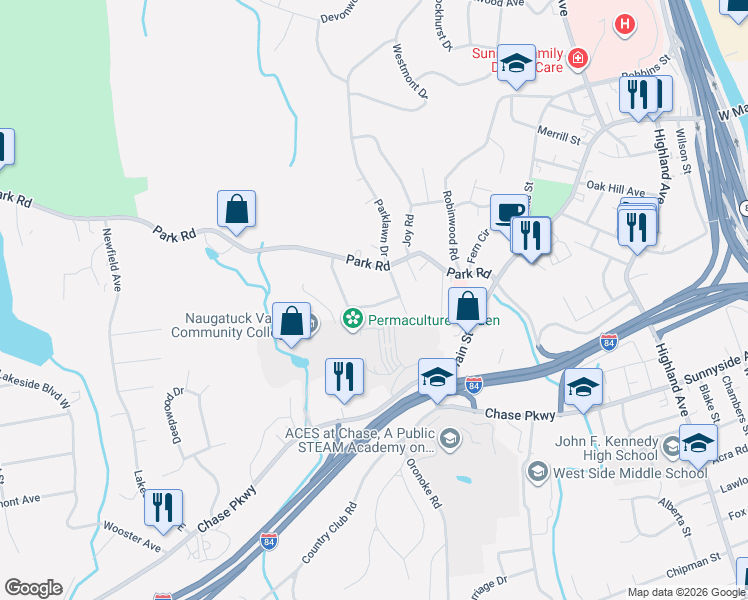 map of restaurants, bars, coffee shops, grocery stores, and more near 30 Cardinal Lane in Waterbury