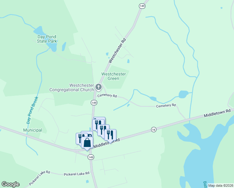 map of restaurants, bars, coffee shops, grocery stores, and more near 82 Cemetery Road in Colchester