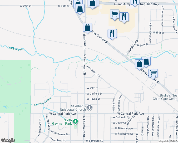 map of restaurants, bars, coffee shops, grocery stores, and more near 3553 Heatherton Drive in Davenport