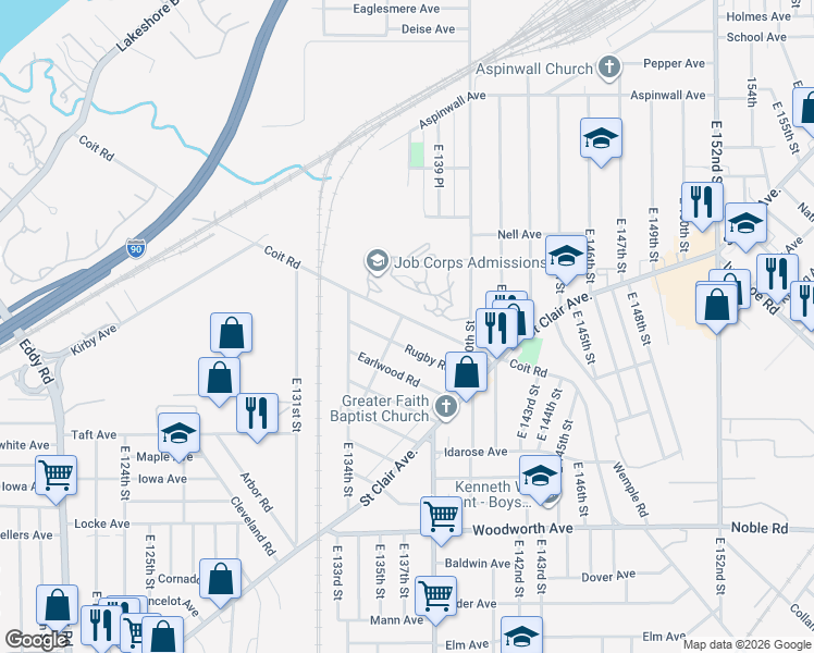 map of restaurants, bars, coffee shops, grocery stores, and more near 13612 Coit Road in Cleveland