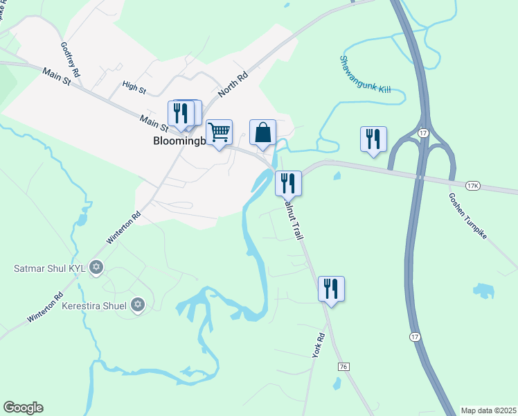map of restaurants, bars, coffee shops, grocery stores, and more near 880 Bloomingburg Road in Bloomingburg