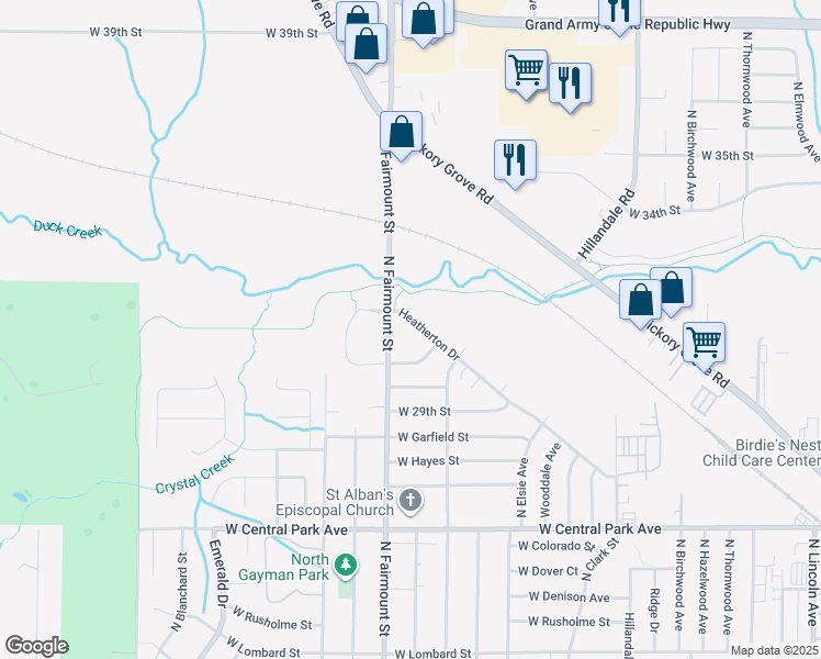 map of restaurants, bars, coffee shops, grocery stores, and more near 3553 Heatherton Drive in Davenport