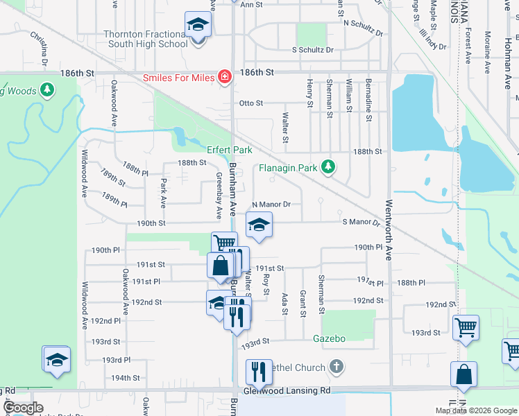 map of restaurants, bars, coffee shops, grocery stores, and more near 3240 North Manor Drive in Lansing