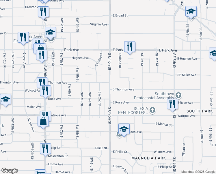 map of restaurants, bars, coffee shops, grocery stores, and more near 3600 South Union Street in Des Moines
