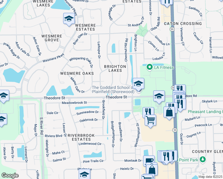 map of restaurants, bars, coffee shops, grocery stores, and more near 5115 Wildflower Court in Plainfield