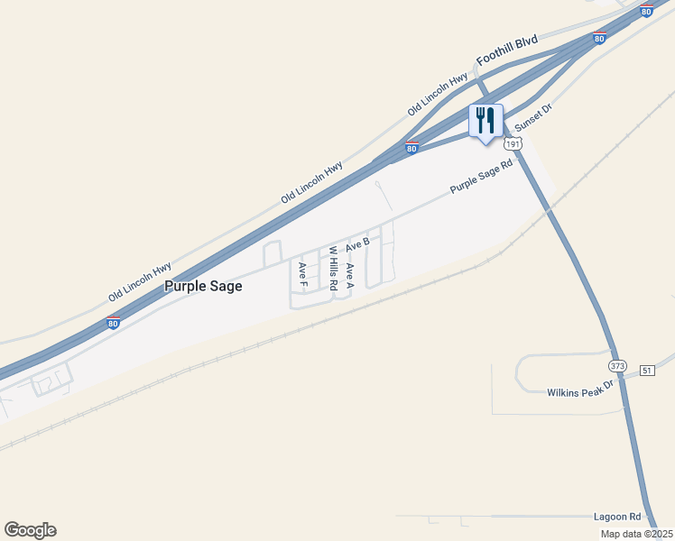 map of restaurants, bars, coffee shops, grocery stores, and more near 45 Purple Sage Road in Rock Springs