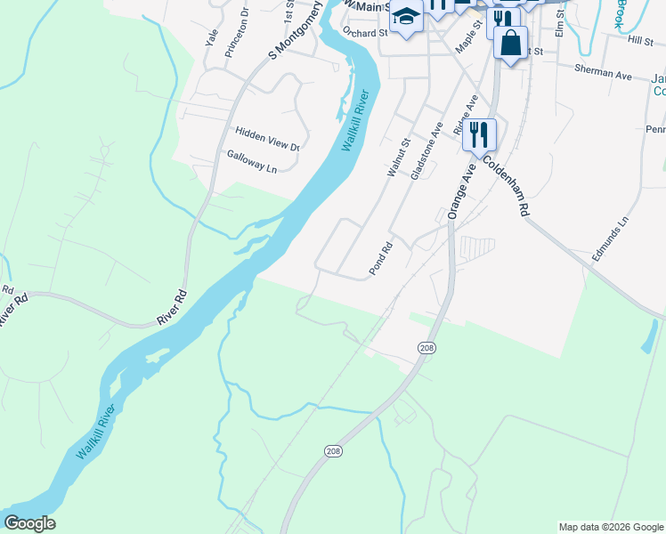 map of restaurants, bars, coffee shops, grocery stores, and more near 207 Walnut Street in Walden