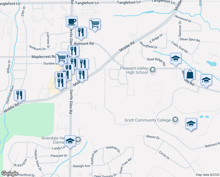 map of restaurants, bars, coffee shops, grocery stores, and more near 3873 Sparrow Court in Bettendorf