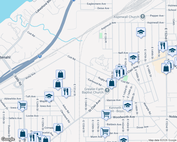 map of restaurants, bars, coffee shops, grocery stores, and more near 13407 Rugby Rd in Cleveland