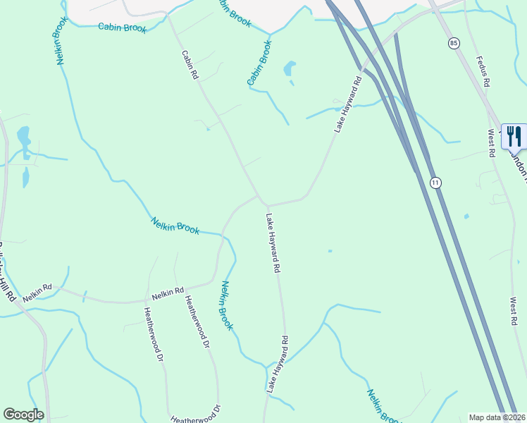map of restaurants, bars, coffee shops, grocery stores, and more near 157 Lake Hayward Road in Colchester