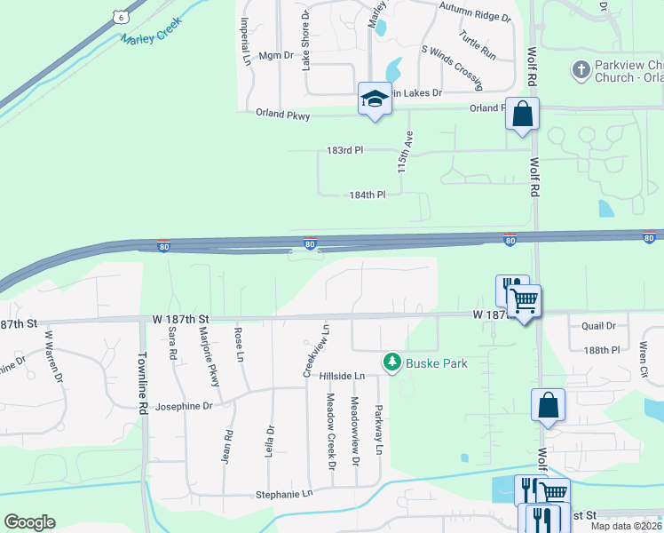 map of restaurants, bars, coffee shops, grocery stores, and more near 11508 Hummingbird Lane in Mokena