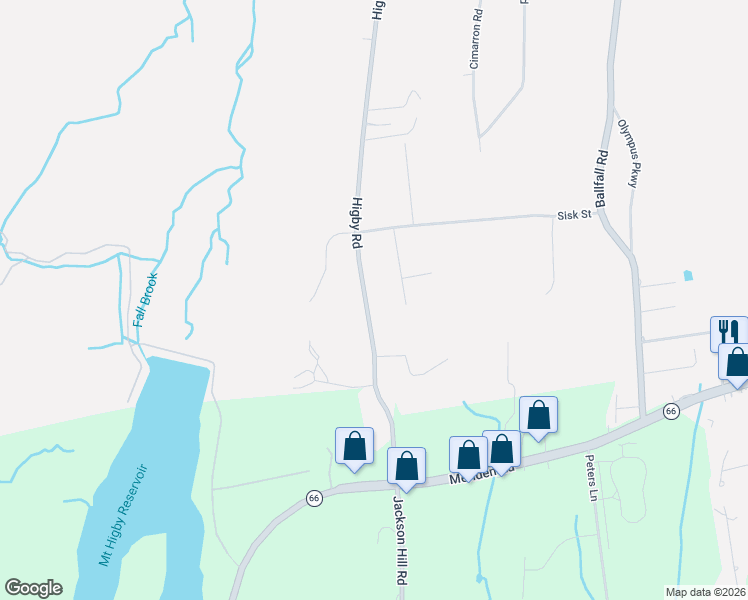 map of restaurants, bars, coffee shops, grocery stores, and more near 94 Higby Road in Middletown