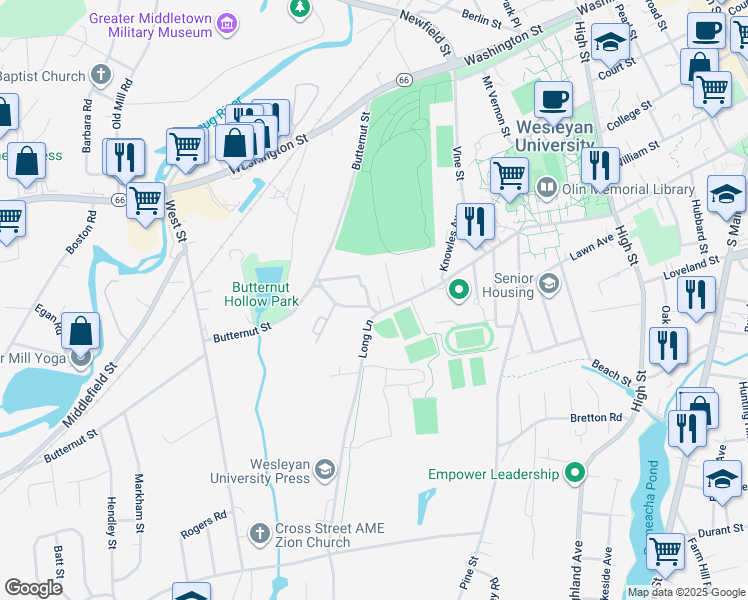 map of restaurants, bars, coffee shops, grocery stores, and more near 244 Cross Street in Middletown