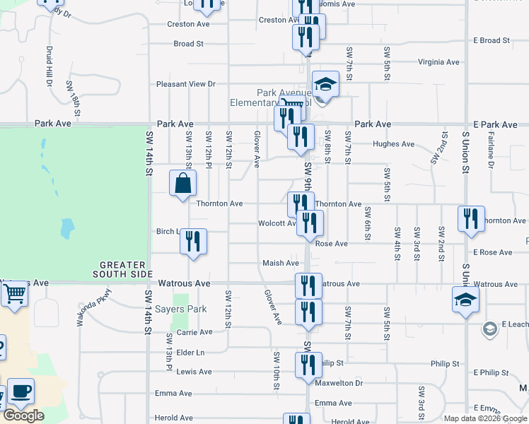 map of restaurants, bars, coffee shops, grocery stores, and more near 3611 Glover Avenue in Des Moines