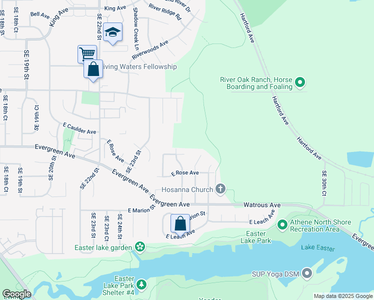 map of restaurants, bars, coffee shops, grocery stores, and more near 2510 East Thornton Avenue in Des Moines