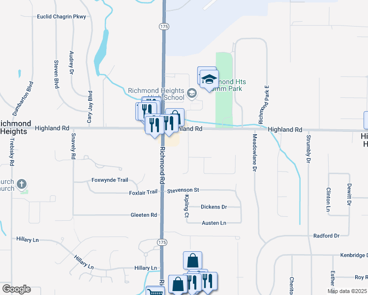 map of restaurants, bars, coffee shops, grocery stores, and more near 462 Pierson Drive in Richmond Heights
