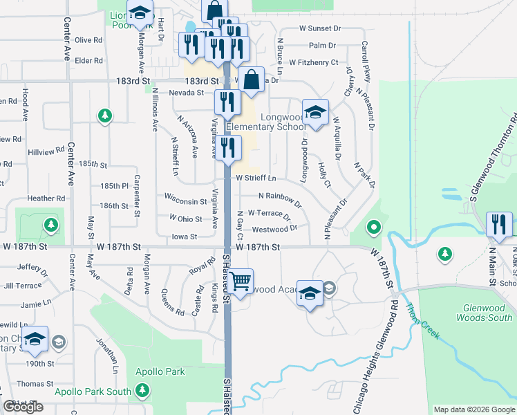 map of restaurants, bars, coffee shops, grocery stores, and more near 921 West Terrace Drive in Glenwood