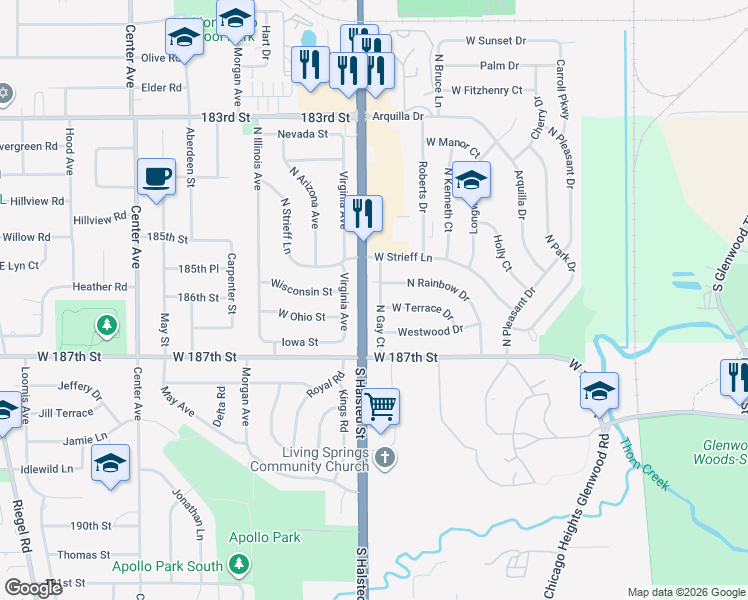 map of restaurants, bars, coffee shops, grocery stores, and more near 252 North Gay Court in Glenwood