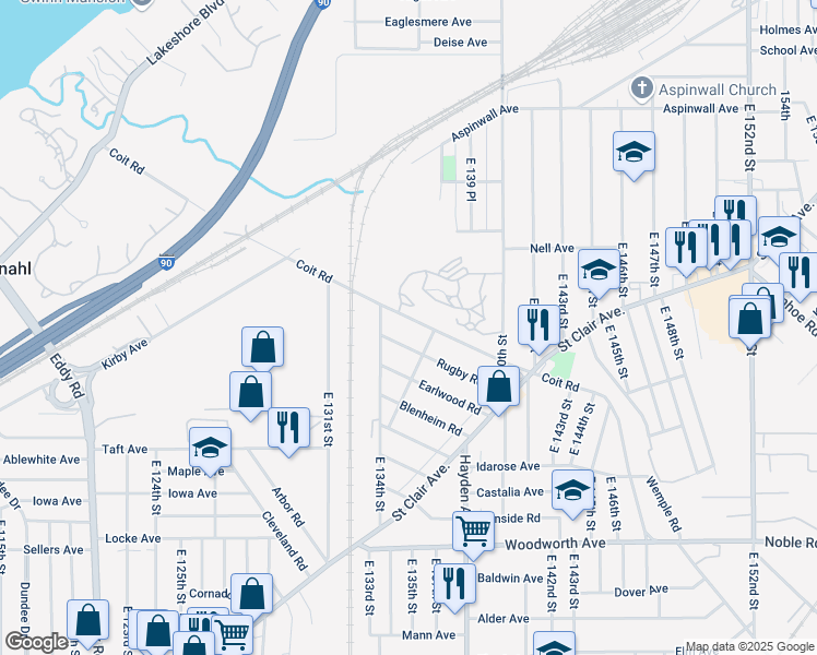 map of restaurants, bars, coffee shops, grocery stores, and more near 13407 Rugby Road in Cleveland
