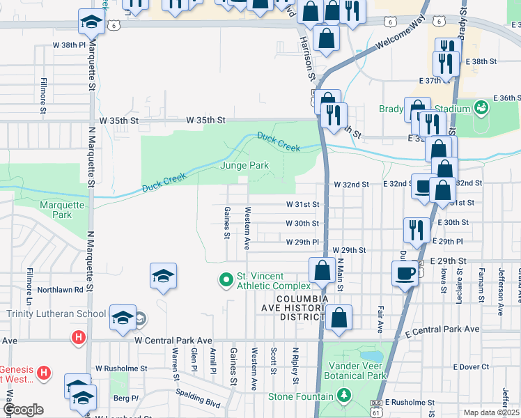 map of restaurants, bars, coffee shops, grocery stores, and more near 519 West 31st Street in Davenport