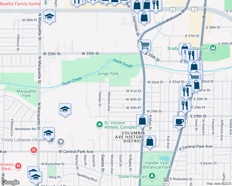 map of restaurants, bars, coffee shops, grocery stores, and more near 519 West 31st Street in Davenport