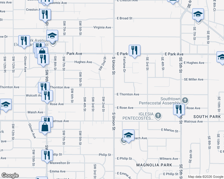 map of restaurants, bars, coffee shops, grocery stores, and more near 3600 S Union St in Des Moines