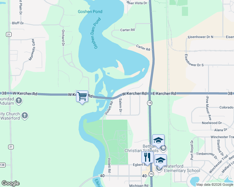 map of restaurants, bars, coffee shops, grocery stores, and more near 305 W Kercher Rd in Goshen