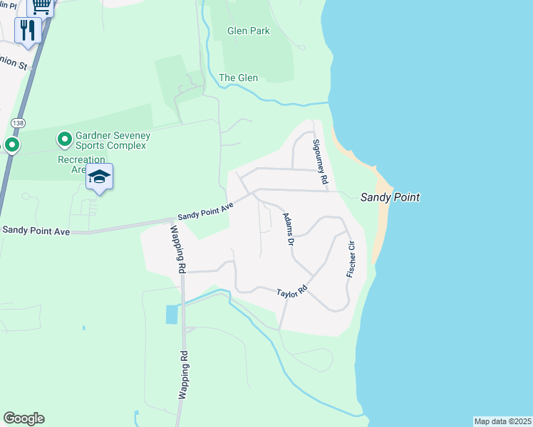 map of restaurants, bars, coffee shops, grocery stores, and more near 55 Adams Drive in Portsmouth