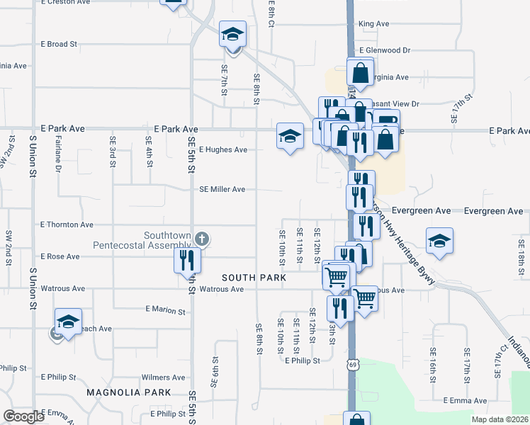 map of restaurants, bars, coffee shops, grocery stores, and more near 3624 Southeast 10th Street in Des Moines