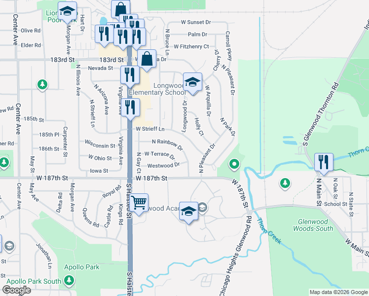 map of restaurants, bars, coffee shops, grocery stores, and more near 803 North Rainbow Drive in Glenwood