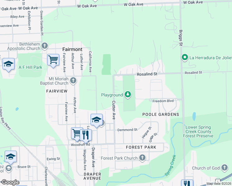 map of restaurants, bars, coffee shops, grocery stores, and more near 1324 Cutter Avenue in Joliet