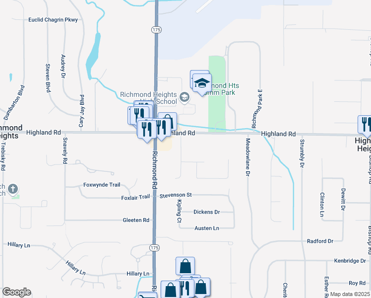map of restaurants, bars, coffee shops, grocery stores, and more near 462 Pierson Drive in Richmond Heights