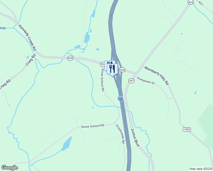 map of restaurants, bars, coffee shops, grocery stores, and more near Stone School Road in Dalton