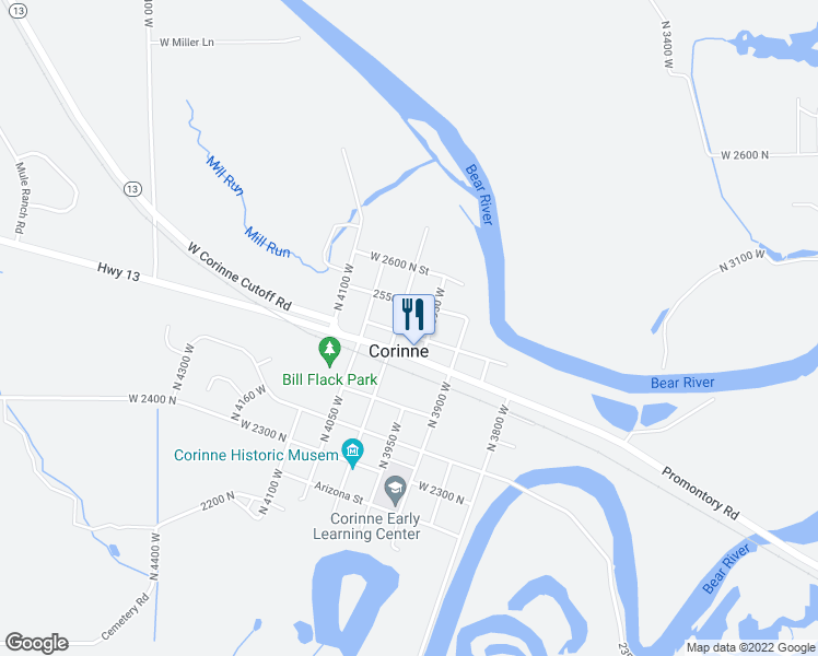 map of restaurants, bars, coffee shops, grocery stores, and more near 3980 North Front Street in Corinne