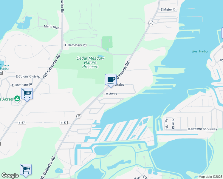 map of restaurants, bars, coffee shops, grocery stores, and more near 1871 Northeast Catawba Road in Port Clinton